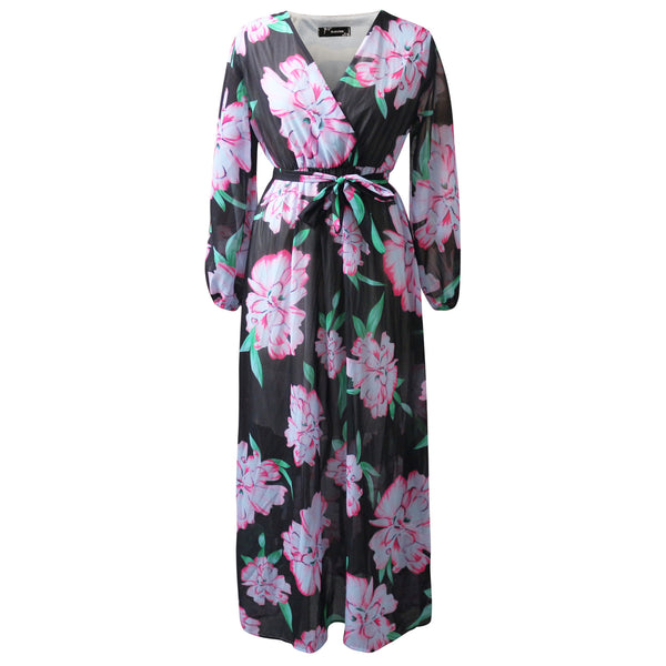 Floral Print Pleated Maxi Dresses