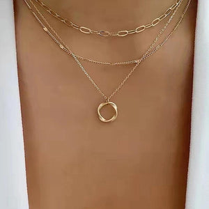 Golden and Silvery Circle Pendant Necklace, Wave Stripes, High-Quality Shine Under the Light, Composed of Multiple Shapes, Mother's Day Special Recommendation.