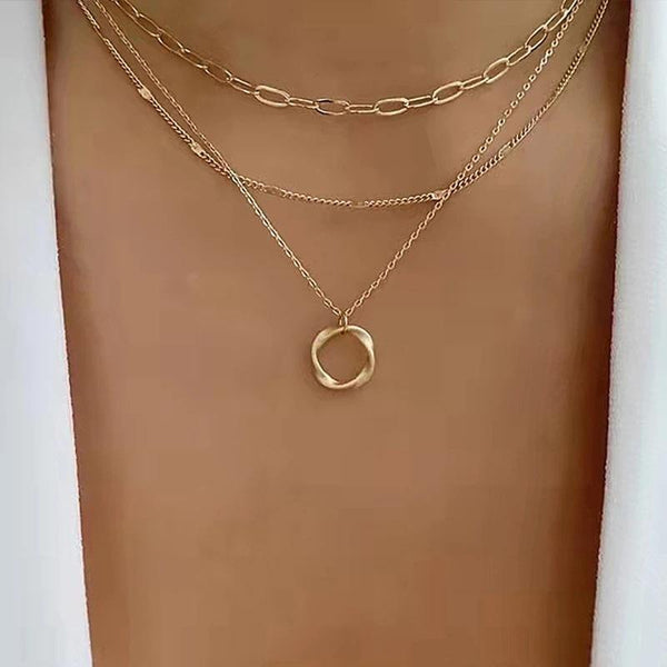 Golden and Silvery Circle Pendant Necklace, Wave Stripes, High-Quality Shine Under the Light, Composed of Multiple Shapes, Mother's Day Special Recommendation.