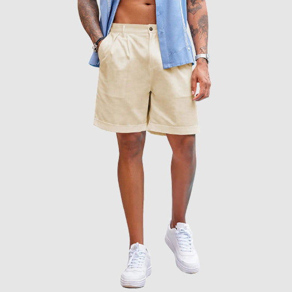 Men’s Linen Shorts Classic Fit Casual Elastic Waist Summer Beach Shorts