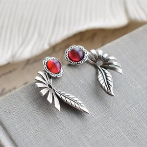 Retro Creative Leaf Ruby Earrings