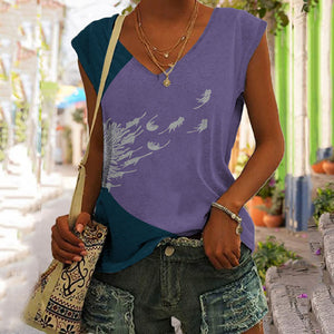 Abstract Creative Dandelion And Cat Painting Art V-neck Vest