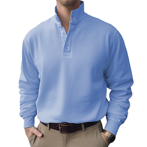 Gentleman's Simple Stand-up Collar Long sleeved Polo Shirt