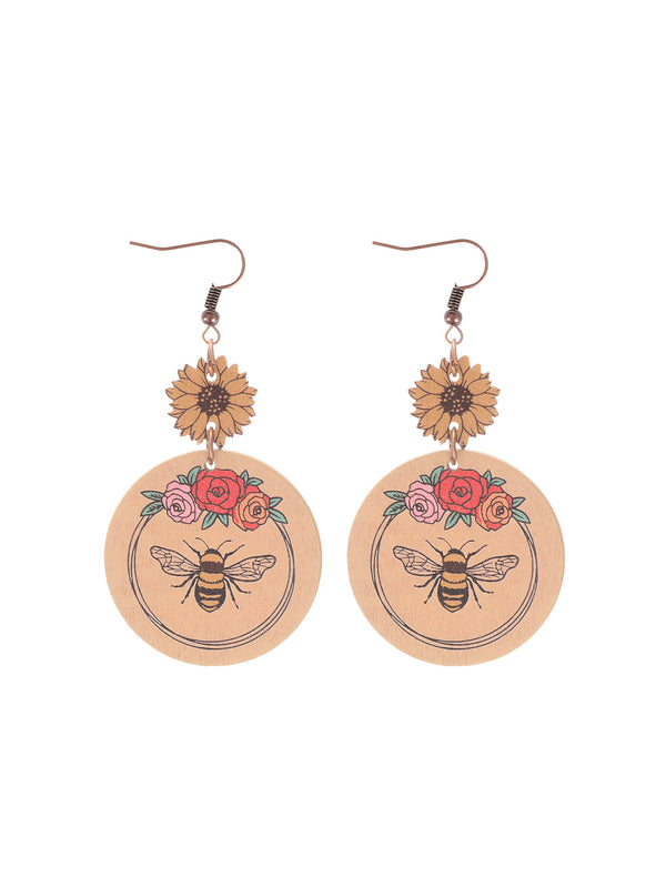 Butterfly and Bee Flower Wooden Earrings