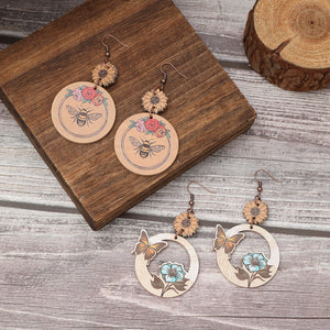 Butterfly and Bee Flower Wooden Earrings