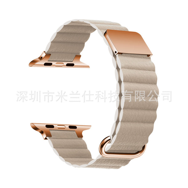 Men's Genuine Leather Magnetic Reverse Buckle Loop Strap