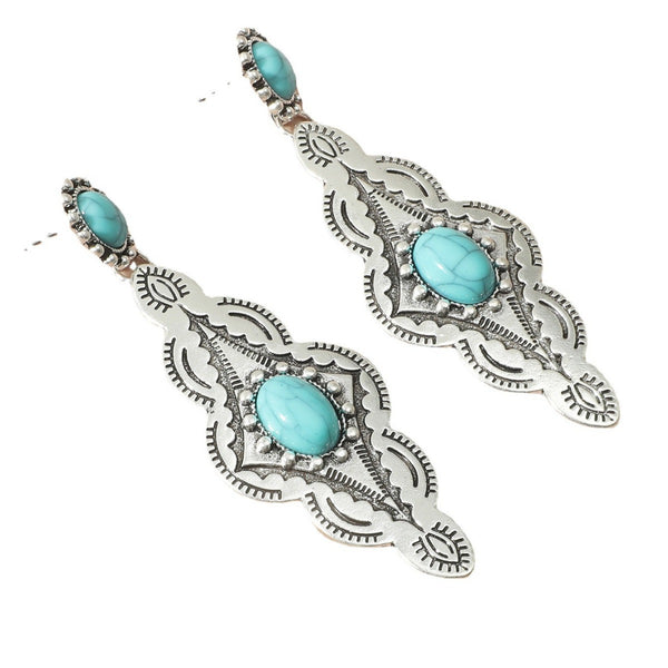 Ethnic Style Turquoise Long Earrings