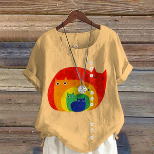 Abstract Creative Cute Cat Print Art Blouse