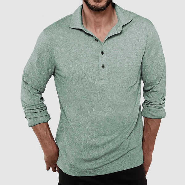 Men's Casual Cotton Long Sleeve Polo Shirt