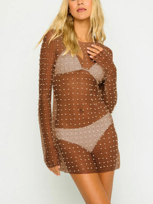 Women's Pearl Rhinestone Cover-up Beach Dress