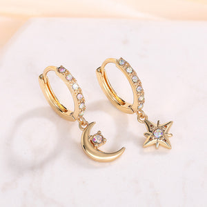 Asymmetric Star Moon Diamond Earrings