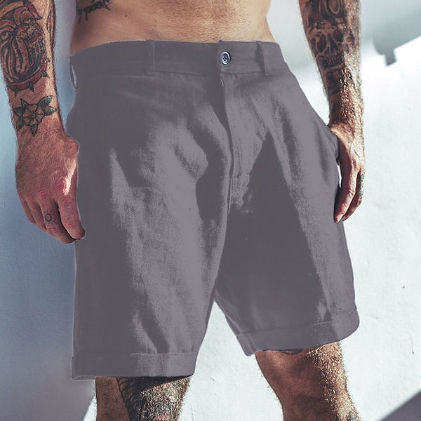 Men's Cotton Linen Capris Beach Elastic Waist Basic Casual Shorts