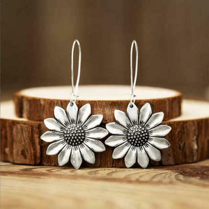 Vintage Sunflower Silver Earrings