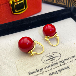 Vintage red pearl elegant earrings for women