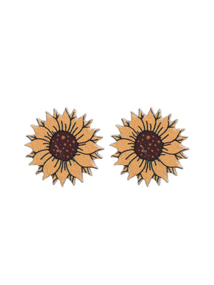 Sunflower Chrysanthemum Wood Earrings