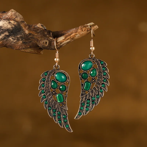 Vintage Green Zirconia Wings Earrings