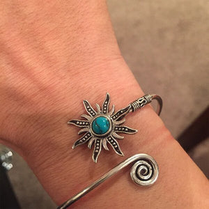 Sterling Silver Turquoise Sun Adjustable Bangle