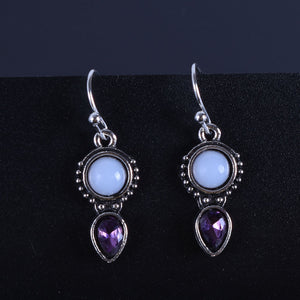 Retro Thai Silver Moonlight Stone Earrings