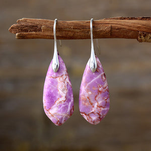 Natural stone water drop pendant earrings