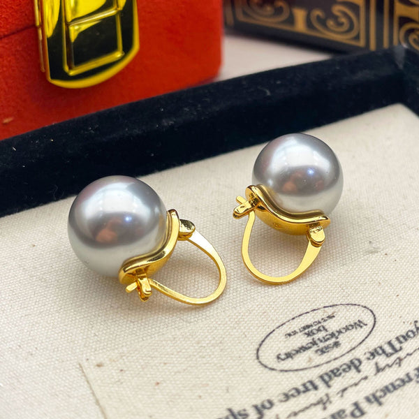 Vintage red pearl elegant earrings for women