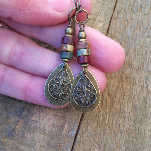 Antique Copper Carved Earrings