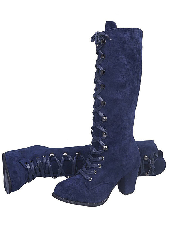 Suede Lace-Up Knee Boot