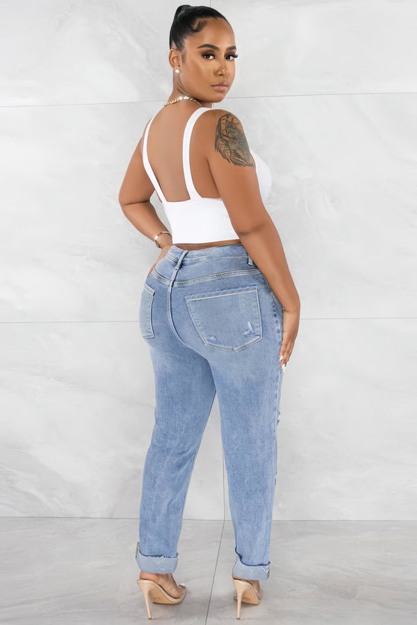 Ripped High Waist Slim Jeans