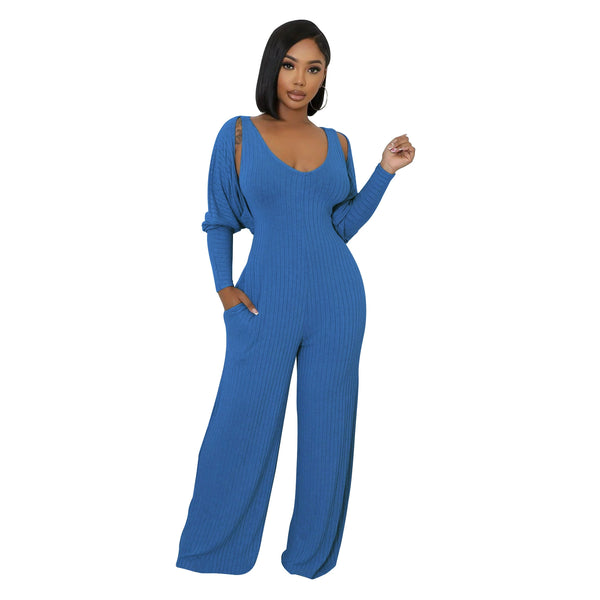 Ribbed Bolero & Jumpsuit Set