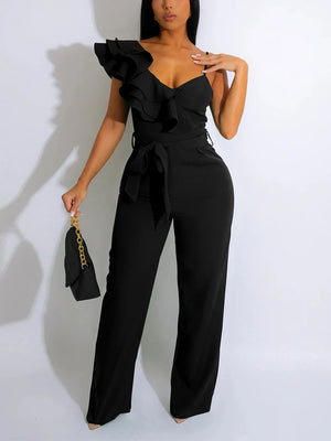 Ruffle Belted Wide Jumpsuit