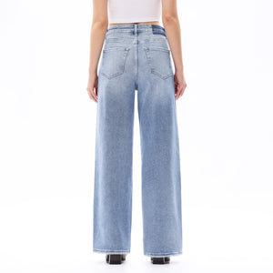 ONESO Women BBL High Rise Raw Hem Baggy Jeans High Stretchy Wide Leg Tummy Denim Pants