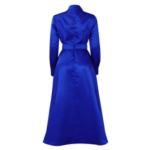 Solid Colour Lapel Long Sleeve A-line Dress