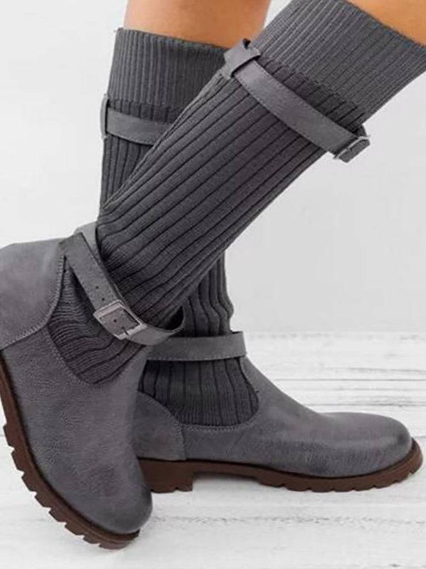 Knit Adjustable Buckle Boots