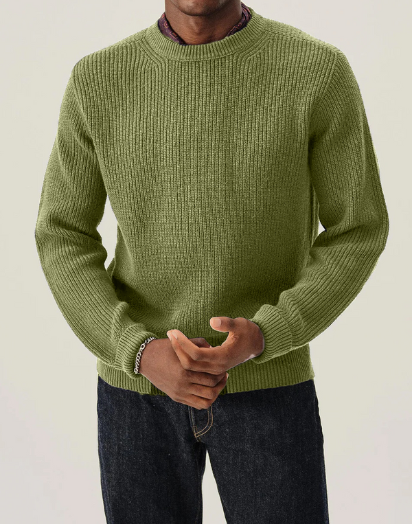 Men's Versatile Cotton Ribbed Crew Neck Sweater