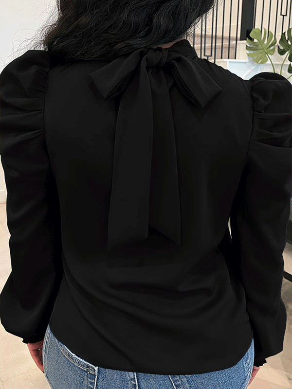 Solid Puff Sleeve Blouse Top