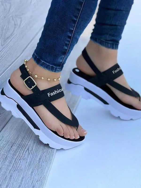 Letter Buckled Platform Sandals