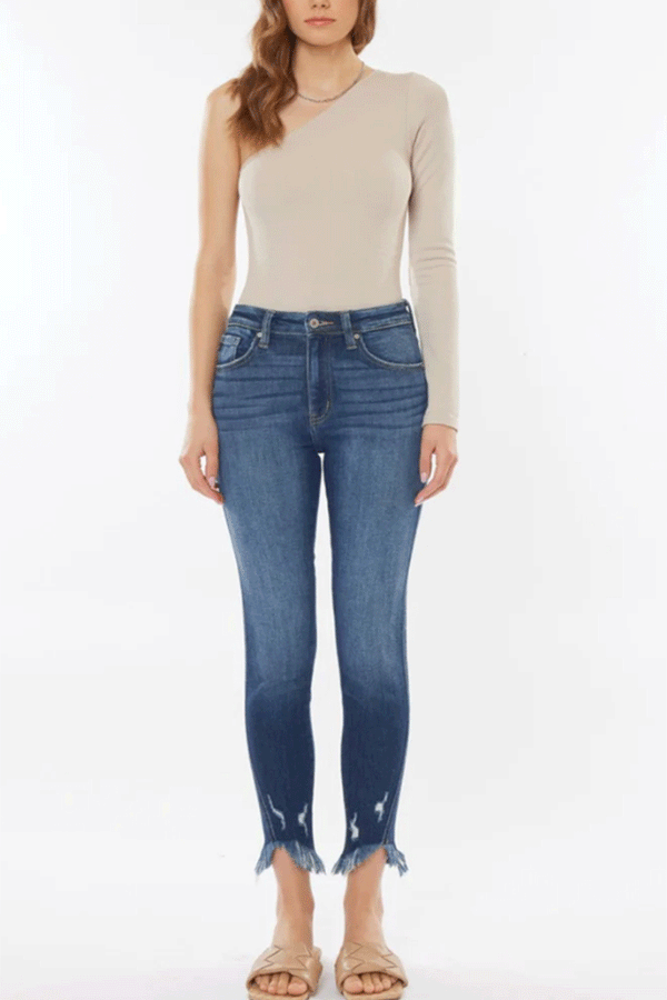 Raw Hem High Waist Cropped Jeans