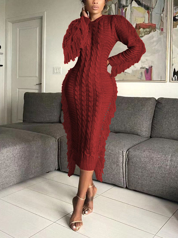 Knitted Tassel Sweater Dress