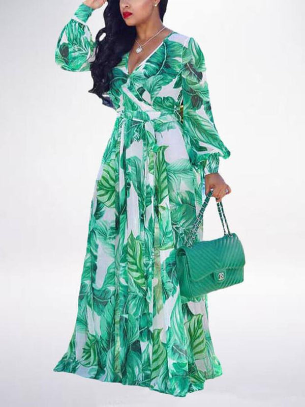 Floral Print Pleated Maxi Dresses