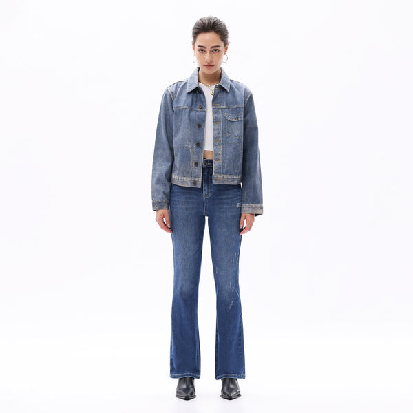 ONESO Classic Straight Leg High Rise Jeans Casual Distressed Denim Vintage Wash Women Jeans