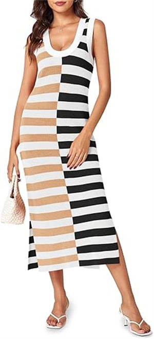 Womens Summer Striped Dress Sleeveless