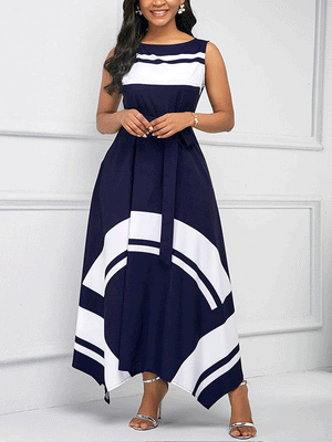 Asymmetric Hem Sleeveless Maxi Dress