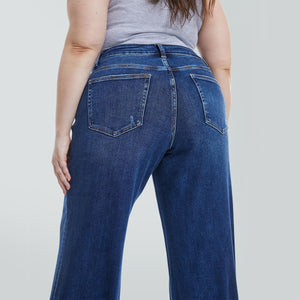 ONESO Mid-Low Rise Baggy Jeans Wide Leg for Women Distressed Pants Stretchy Bottom Lady Basic Comfortable Denim