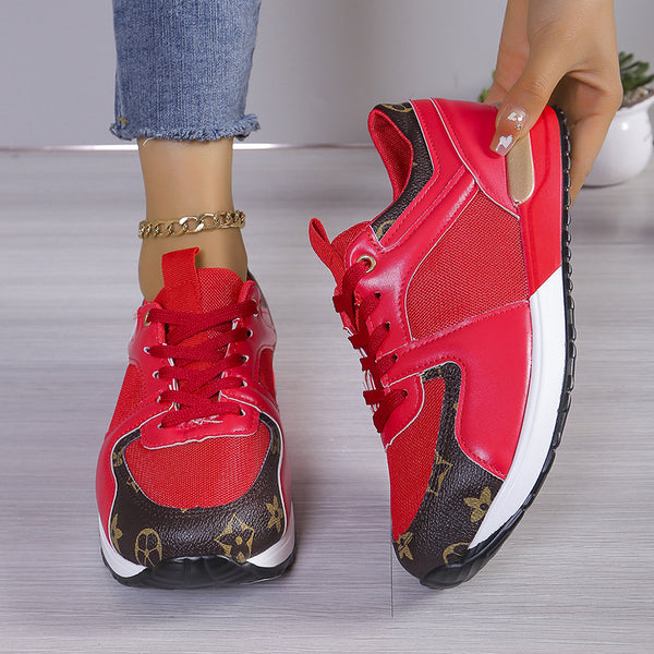 Round Toe Muffin Leather Patchwork Sneakers