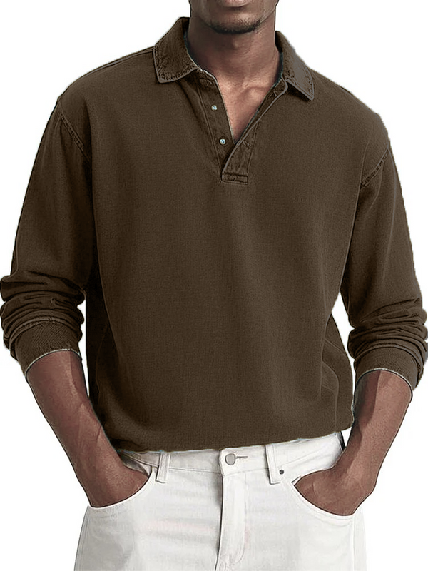 Men's Fashion Casual Retro Distressed Lapel Long-sleeved Polo Shirt