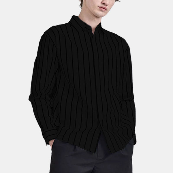 Men's casual loose striped long sleeved shirt