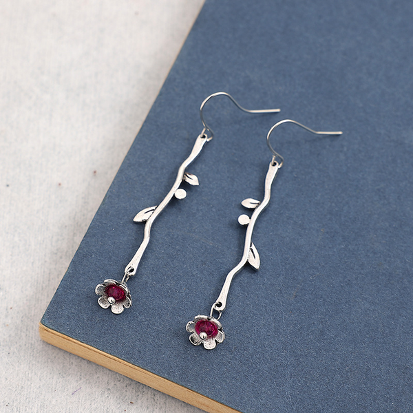 Retro Rose Amethyst Earrings