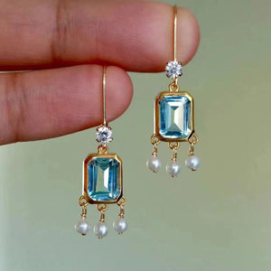 Sea blue geometric square inlaid earrings