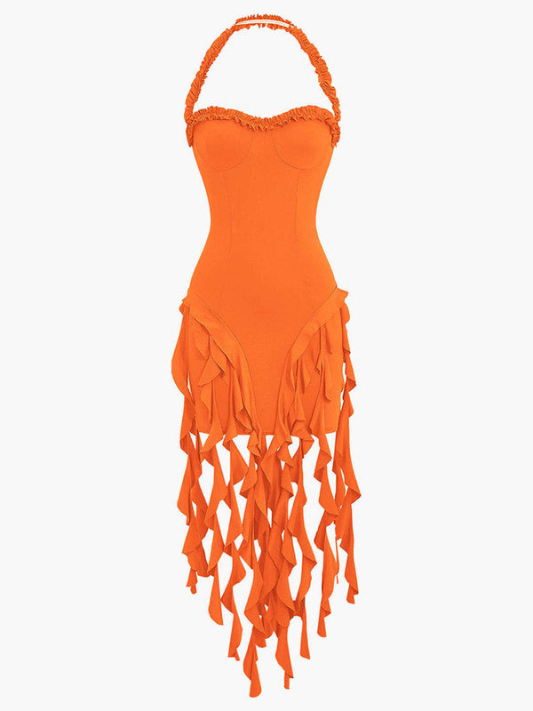 Ruffle Trim Halter Dress