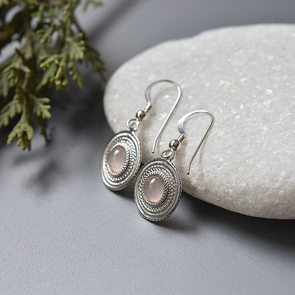 Pink Cat's Eye Stone Earrings