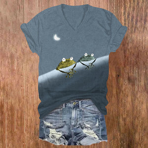 (Limited offer) Simple Frog Color Block Print T-shirt